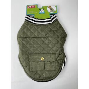 Fetchwear Olive Quilted Insulated Jacket Pocket Striped Trim for Dogs NEW Small